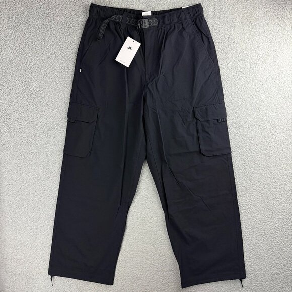 Nike SB Pants Mens Small S Black Kearny Cargo Skate Utility Loose Belt Ankle Tie - Picture 1 of 12